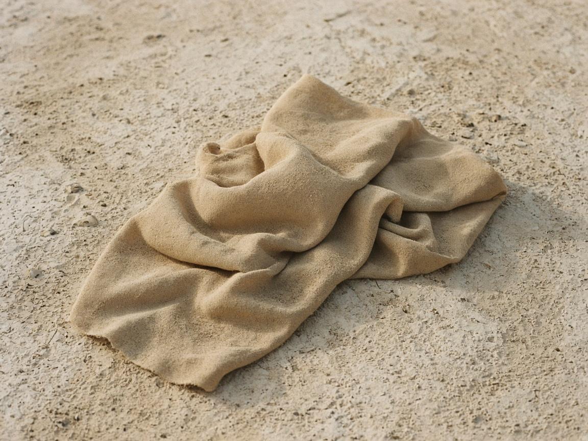 A dusty cotton scarf folded on pale ground.